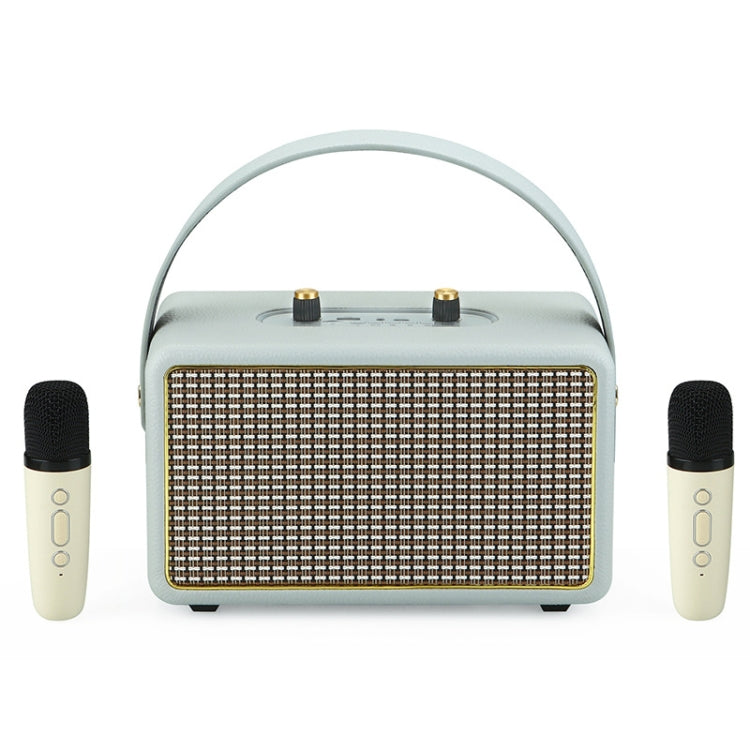Leather Texture Portable Wooden Home Karaoke Bluetooth Speaker, Color: Gray+Dual-microphone