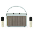 Leather Texture Portable Wooden Home Karaoke Bluetooth Speaker, Color: Gray+Dual-microphone - Desktop Speaker by PMC TechLife | Online Shopping South Africa | PMC TechLife | Buy Now Pay Later Mobicred