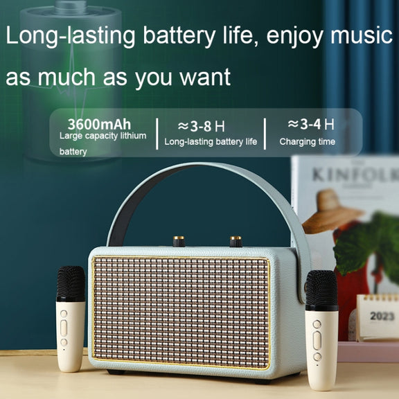 Leather Texture Portable Wooden Home Karaoke Bluetooth Speaker, Color: Gray+Dual-microphone