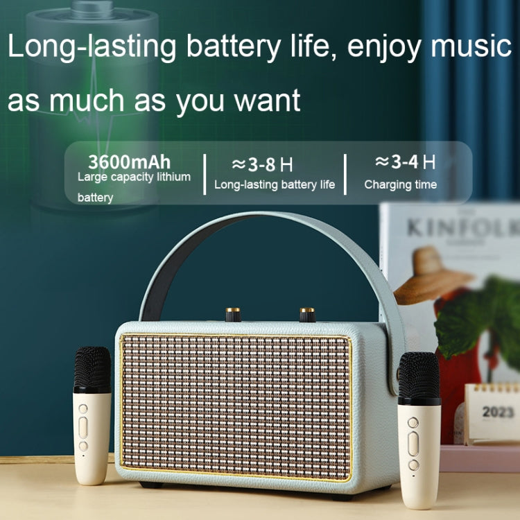 Leather Texture Portable Wooden Home Karaoke Bluetooth Speaker, Color: Gray+Dual-microphone