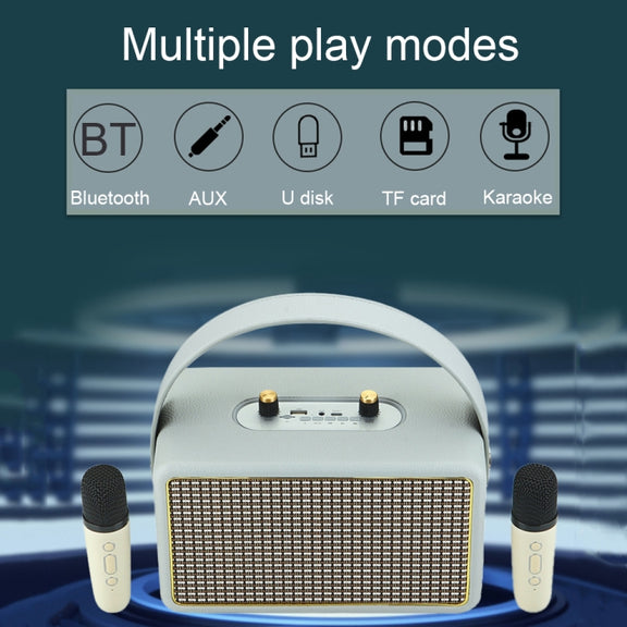 Leather Texture Portable Wooden Home Karaoke Bluetooth Speaker, Color: Gray+Dual-microphone