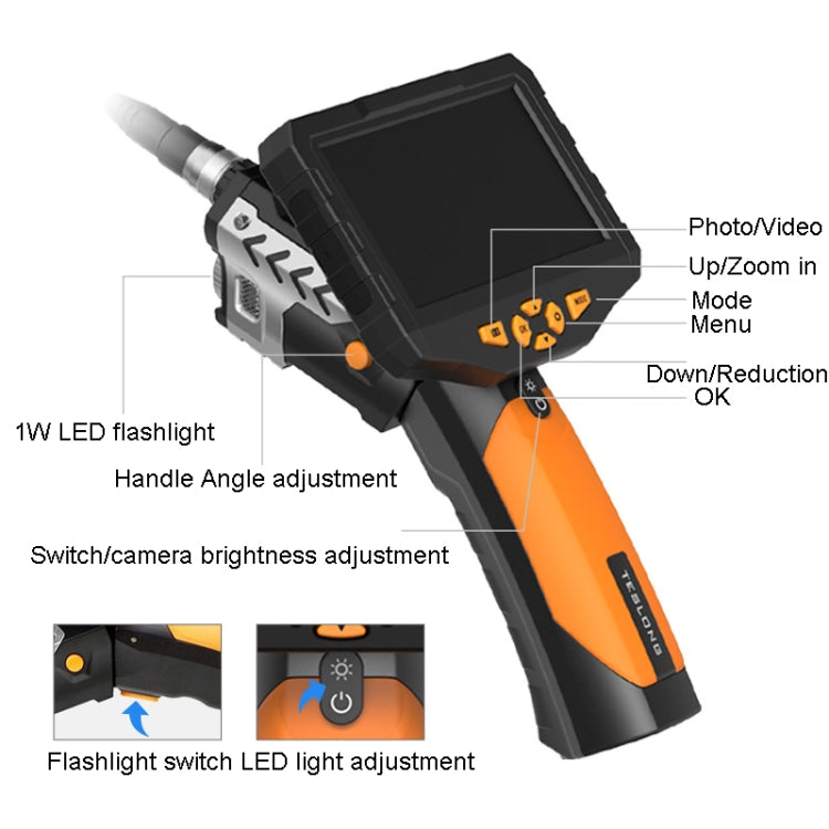Teslong NTS300 5 Inch HD Large Screen Industrial Inspection Borescope Auto Repair Tools, Specification: 7.6mm-1M