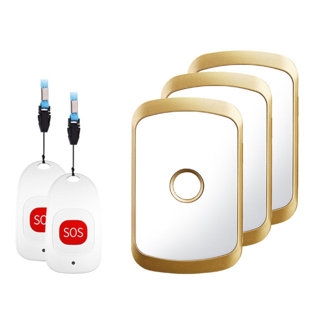CACAZI C20 Two To Three Wireless Pager For The Elderly Home Care Water-resistant Emergency Pager, EU Plug(Gold)