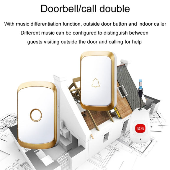 CACAZI C20 Two To Three Wireless Pager For The Elderly Home Care Water-resistant Emergency Pager, EU Plug(Gold)