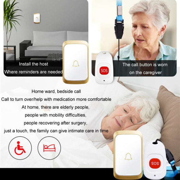 CACAZI C20 Two To Three Wireless Pager For The Elderly Home Care Water-resistant Emergency Pager, EU Plug(Gold)