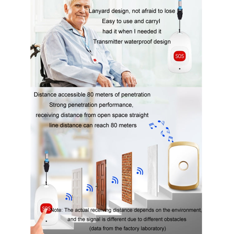 CACAZI C20 Two To Three Wireless Pager For The Elderly Home Care Water-resistant Emergency Pager, EU Plug(Gold)