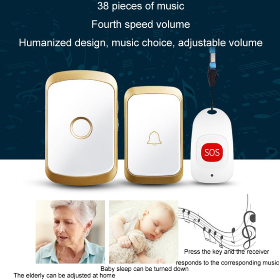 CACAZI C20 Two To Three Wireless Pager For The Elderly Home Care Water-resistant Emergency Pager, EU Plug(Gold)