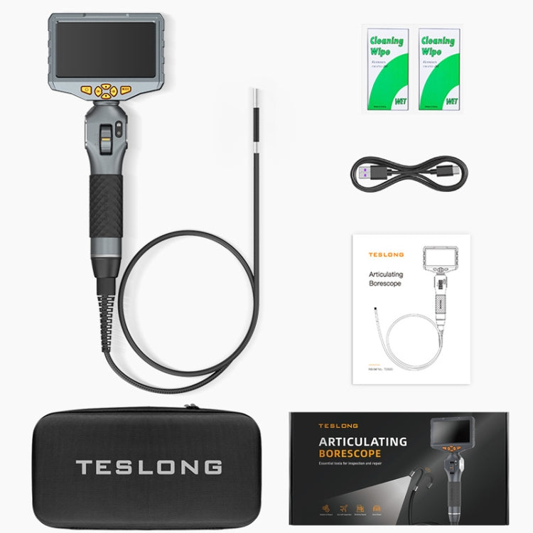 TESLONG TD500 8.5mm Lens HD 5 Inch Large Screen 360 Degree Dual Steering Borescope Industrial Components Overhaul