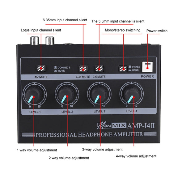 Mini HIFI 8-channel Monitoring Portable Headphone Amplifier Distributor(US Plug)
