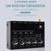 Ultra-compact 4 Channel Stereo Sound Low-noise Mixer For Recording Live Broadcasting, US Plug(MAX400)