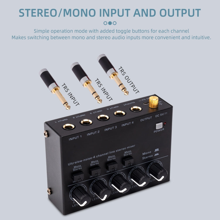 Ultra-compact 4 Channel Stereo Sound Low-noise Mixer For Recording Live Broadcasting, US Plug(MAX400)