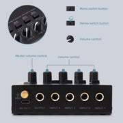 Ultra-compact 4 Channel Stereo Sound Low-noise Mixer For Recording Live Broadcasting, US Plug(MAX400)