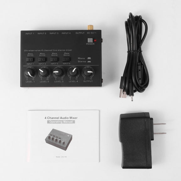 Ultra-compact 4 Channel Stereo Sound Low-noise Mixer For Recording Live Broadcasting, US Plug(MAX400)