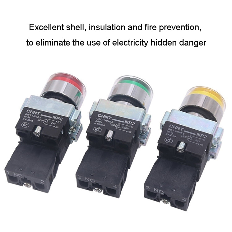 CHINT NP2-BW3561/220V 1 NO Pushbutton Switches With LED Light Silver Alloy Contact Push Button (Yellow)