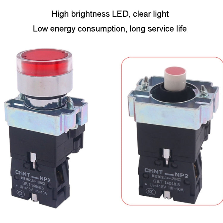 CHINT NP2-BW3361/220V 1 NO Pushbutton Switches With LED Light Silver Alloy Contact Push Button (Green)