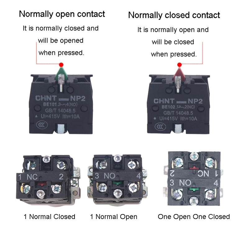 CHINT NP2-BW3365/220V 1 NO+1 NC Pushbutton Switches With LED Light Silver Alloy Contact Push Button (Green)