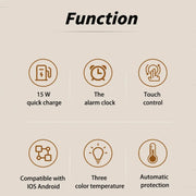 K22T 15W Multifunctional Rotatable Clock Night Light Wireless Fast Charger, Color: Wheat-color