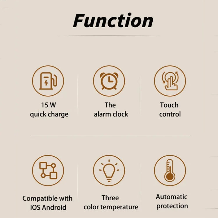 K22T 15W Multifunctional Rotatable Clock Night Light Wireless Fast Charger, Color: Wheat-color
