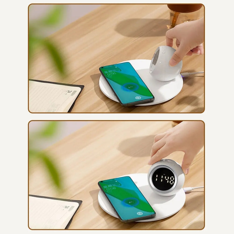 K22T 15W Multifunctional Rotatable Clock Night Light Wireless Fast Charger, Color: Wheat-color