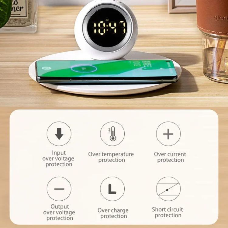 K22T 15W Multifunctional Rotatable Clock Night Light Wireless Fast Charger, Color: Wheat-color
