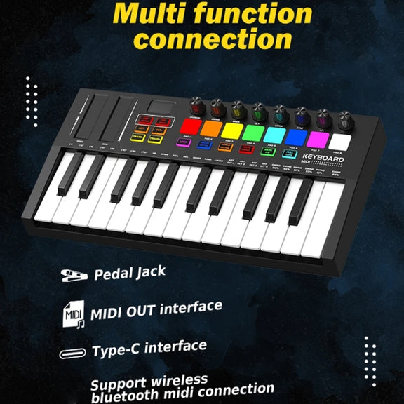 MD02 25 Key USB Keyboard And Drum Pad MIDI Controller Keyboard Piano(Black)