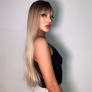Gradient Long Straight Hair Chemical Fiber High Temperature Silk Wig with Bangs, Color: LC288-1