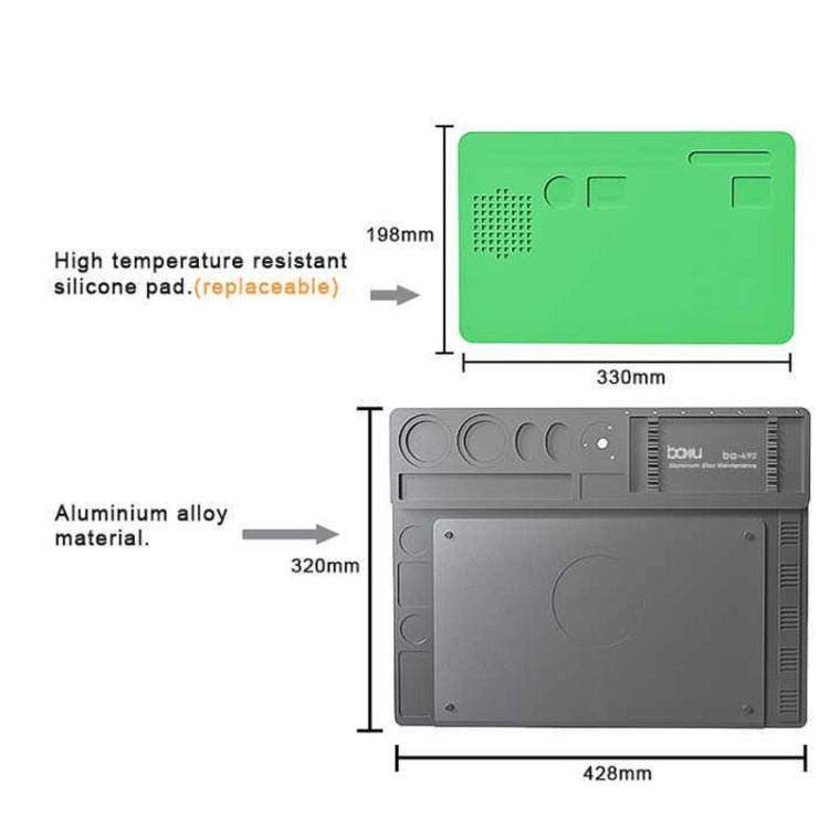 BAKU BA-692  2 In 1 Microscope Maintenance Insulation Pad Aluminum Alloy Silicone Work Mat(Black+Green)