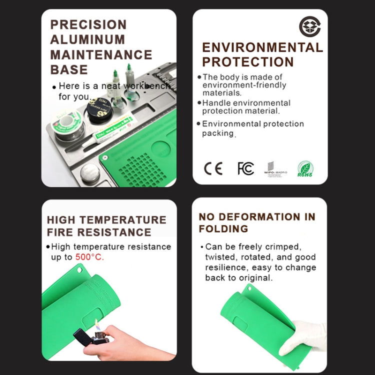 BAKU BA-692  2 In 1 Microscope Maintenance Insulation Pad Aluminum Alloy Silicone Work Mat(Black+Green)
