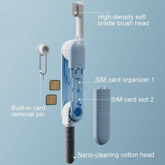 Bluetooth Earphone Cleaning Artifact Phone Dust Removal Tool Multi-Function Cleaning Brush(Sky Blue)
