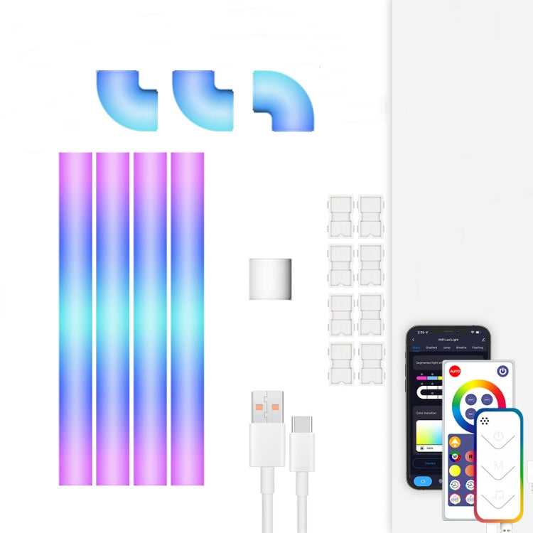 4pcs+3 Corners Bluetooth 12V RGBIC Splicing Wall Light Intelligent Remote Control Indoor Decorative Ambient Lights(EU Plug)