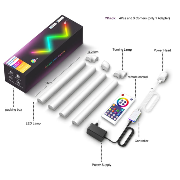 4pcs+3 Corners Bluetooth 12V RGBIC Splicing Wall Light Intelligent Remote Control Indoor Decorative Ambient Lights(EU Plug)