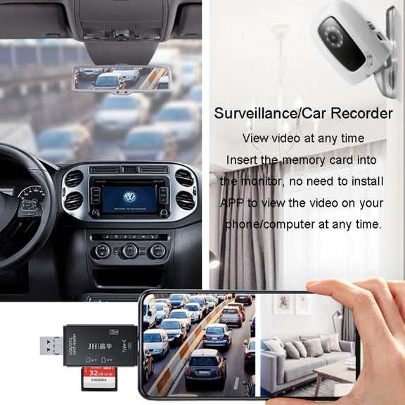 JINGHUA USB2.0 Multi-Function Card Reader SD/TF Dual Card Slot Cell Phone Computer Card Reader(Black)
