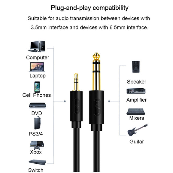 JINGHUA 3.5mm To 6.5mm Audio Cable Amplifier Guitar 6.35mm Cable, Length: 1.5m