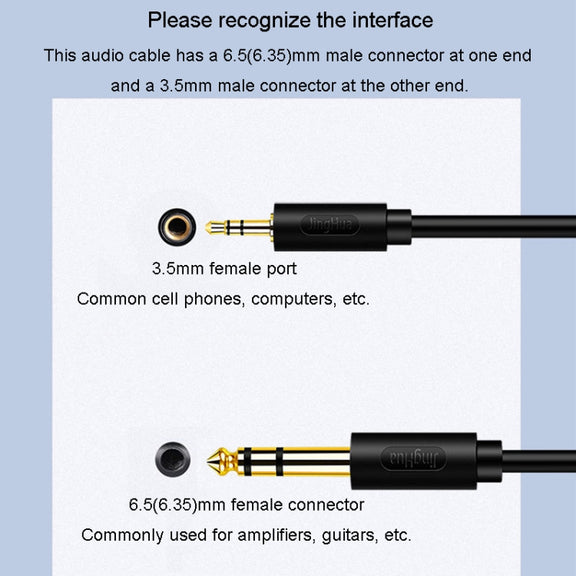 JINGHUA 3.5mm To 6.5mm Audio Cable Amplifier Guitar 6.35mm Cable, Length: 1.5m