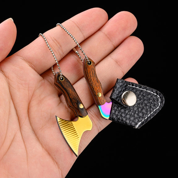 Mini Knife Keychain Portable Removal Express Pendant Accessory With Holster, Model: Colorful Wood Laser Pattern