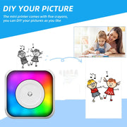 RGB Light Portable Mini Bluetooth Printer Inkless Document Label Printer with 5 Paper+5 Stickers+3 Color Paper