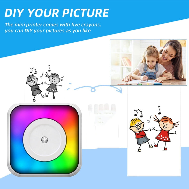 RGB Light Portable Mini Bluetooth Printer Inkless Document Label Printer with 5-Rolls Paper