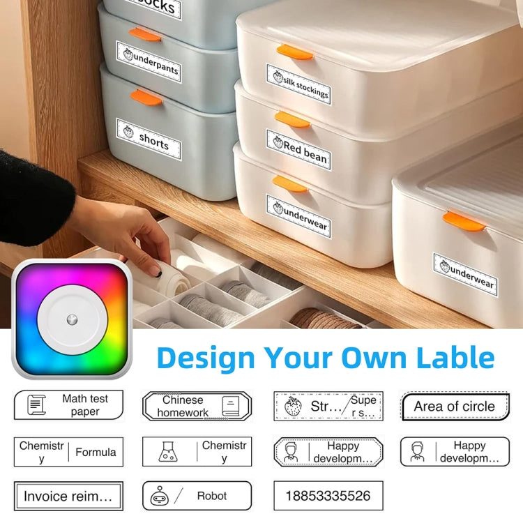 RGB Light Portable Mini Bluetooth Printer Inkless Document Label Printer with 5 Paper+5 Stickers+3 Color Paper