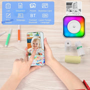 RGB Light Portable Mini Bluetooth Printer Inkless Document Label Printer with 5 Paper+5 Stickers+3 Color Paper