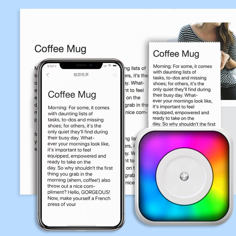 RGB Light Portable Mini Bluetooth Printer Inkless Document Label Printer with 5 Paper+5 Stickers+3 Color Paper