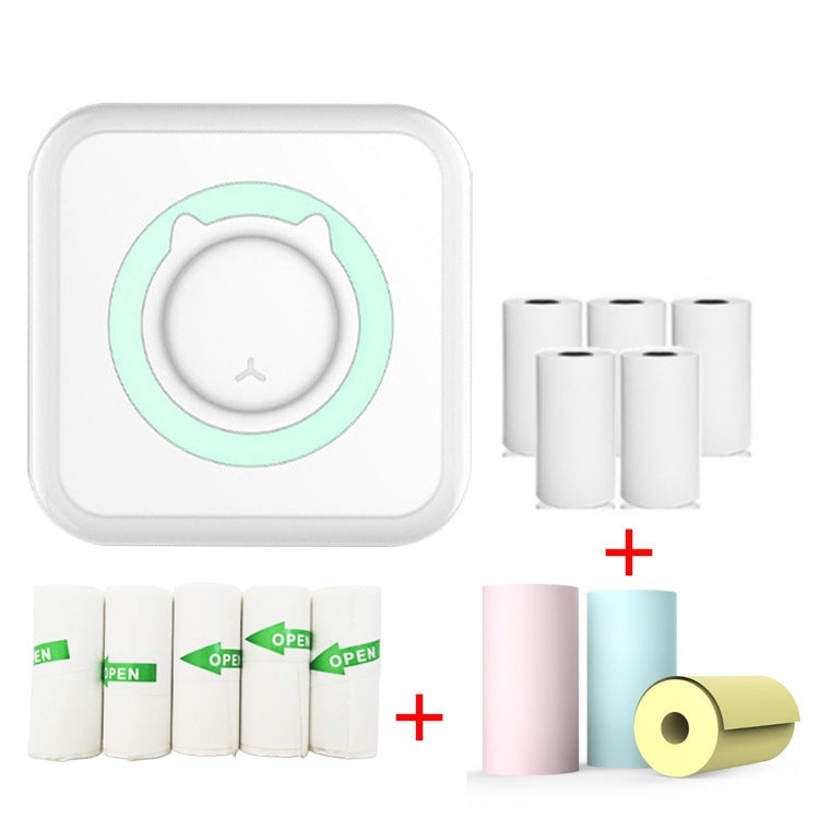 C15 Mini Student Bluetooth Inkless Photo Label Thermal Printer, Spec: Green+5 Stickers+5 Paper+3 Color Paper