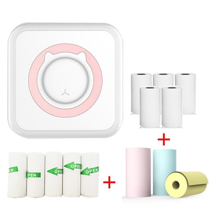C15 Mini Student Bluetooth Inkless Photo Label Thermal Printer, Spec: Pink+5 Stickers+5 Paper+3 Color Paper