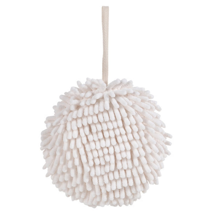 Chenille Hand Wipe Ball Large Hanging Bathroom Quick Dry Hand Towel Kitchen Rag Wipe Handkerchief(White)