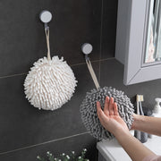 Chenille Hand Wipe Ball Large Hanging Bathroom Quick Dry Hand Towel Kitchen Rag Wipe Handkerchief(White)