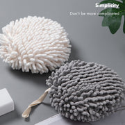 Chenille Hand Wipe Ball Large Hanging Bathroom Quick Dry Hand Towel Kitchen Rag Wipe Handkerchief(White)