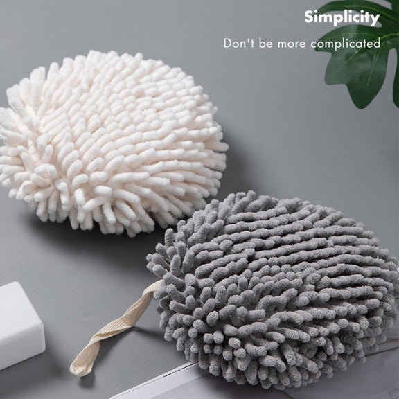 Chenille Hand Wipe Ball Large Hanging Bathroom Quick Dry Hand Towel Kitchen Rag Wipe Handkerchief(White)