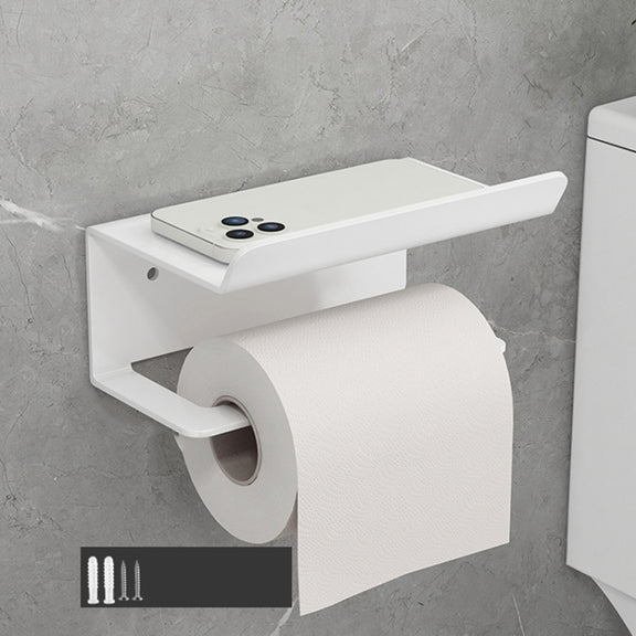 Stainless Steel Bathroom Roll Paper Holder No-Punch Cell Phone Storage Shelf, Style: Paper Rack (White���