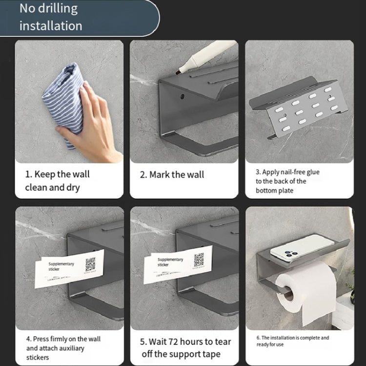 Stainless Steel Bathroom Roll Paper Holder No-Punch Cell Phone Storage Shelf, Style: Paper Rack (White���