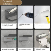 Stainless Steel Bathroom Roll Paper Holder No-Punch Cell Phone Storage Shelf, Style: Paper Rack (White���