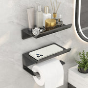 Stainless Steel Bathroom Roll Paper Holder No-Punch Cell Phone Storage Shelf, Style: Phone Rack (Black)